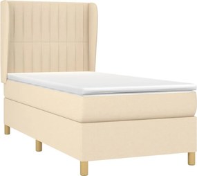 vidaXL Κρεβάτι Boxspring με Στρώμα Κρεμ 90x200 εκ.Υφασμάτινο