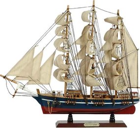 Ξύλινο Παραδοσιακό Καράβι 50x10xH45cm,Χρώμα Μπλε-Κόκκινο 31109
