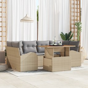 vidaXL Σετ Εξωτερικής Τραπεζαρίας 7 Τεμαχίων με Μαξιλάρια Μπεζ Πολυ ρατάν Ακακία