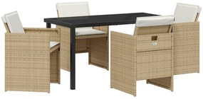 vidaXL Σετ κήπου 5 τεμαχίων με μαξιλάρια, μπεζ ρατάν