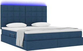 vidaXL LED Κρεβάτι αποθήκευσης με στρώμα Μπλε 160 x 200 cm Ύφασμα