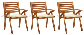 Καρέκλες Τραπεζαρίας Κήπου 3 τεμ Μασίφ Ξύλο Ακακίας + Μαξιλάρια