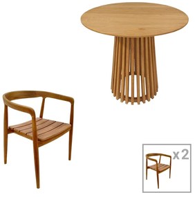 Τραπεζαρία 3τεμ Noody-Kenda I teak ξύλο σε φυσική απόχρωση Φ80x75