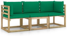 Τριθέσιος καναπές κήπου με πράσινα μαξιλάρια - Πράσινο
