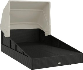 vidaXL Ξαπλώστρα με Πτυσσόμενη Οροφή Μαύρη 200x114x128 εκ. Συνθ. Ρατάν