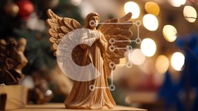 Intra Συλλεκτικό Ξύλινο Παζλ Plywood 4mm - Ξύλινο άγαλμα αγγέλου με φώτα και διακοσμητικά Σε Ξύλινο Κουτί - Διαστάσεις Puzzle: 10x10 cm – 25 κομμάτια