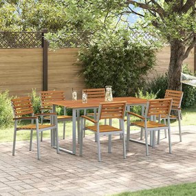 vidaXL Σέτ φαγητού για κήπο 7 pcs Γκρι και καφέ Μασίφ ξύλο ακακίας