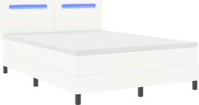 vidaXL Κρεβάτι με ελατήρια με στρώμα Λευκό 140 x 190 cm Τεχνητό δέρμα