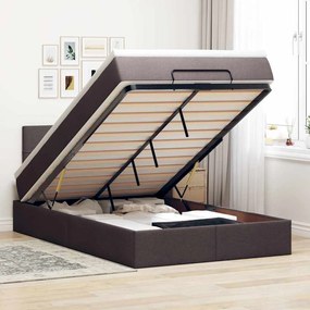 vidaXL Οθωμανικό κρεβάτι με στρώμα &amp; LEDs Σκούρο καφέ 120x200cm Ύφασμα