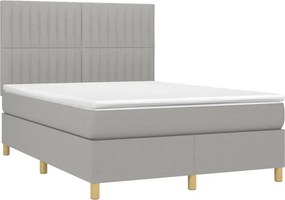 vidaXL Κρεβάτι Boxspring με Στρώμα &amp; LED Αν.Γκρι 140x190εκ. Υφασμάτινο
