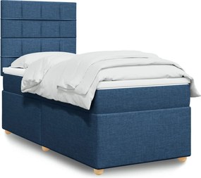 vidaXL Κρεβάτι Boxspring με Στρώμα Μπλε 90x200 εκ.Υφασμάτινο