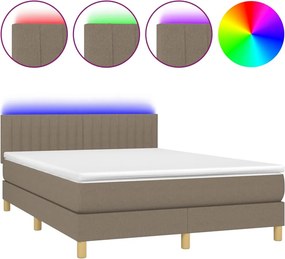 vidaXL Κρεβάτι Boxspring με Στρώμα &amp; LED Taupe 140x200 εκ. Υφασμάτινο