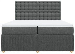 Κρεβάτι Boxspring με Στρώμα Σκούρο Γκρι 200x200 εκ. Υφασμάτινο - Γκρι