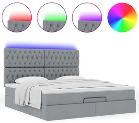 vidaXL Οθωμανικό κρεβάτι με στρώμα&LEDs Ανοιχτό γκρι 180x200cm ύφασμα