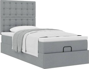 vidaXL Οθωμανικό κρεβάτι με στρώμα ανοιχτό γκρι 90x200cm ύφασμα