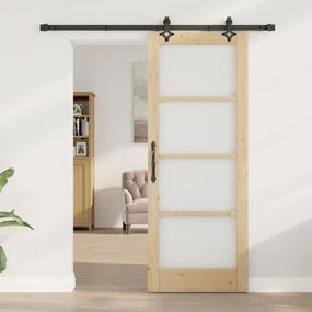 vidaXL Συρόμενη Πόρτα Χειροκίνητος Καφέ 78 x 202 εκ. Ξύλο και μέταλλο