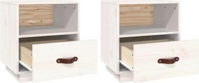 vidaXL Κομοδίνα 2 τεμ. Λευκό 40x34x45 εκ. από Μασίφ Ξύλο Πεύκου