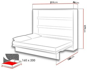 Κρεβάτι - ντουλάπα Concept Pro Lenart AH115, Διπλό, Ανοιχτό καφέ, 160x200, Πλαστικοποιημένη μοριοσανίδα, Τάβλες για Κρεβάτι, 188x211x177cm, 165 kg