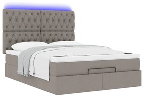 vidaXL Οθωμανικό κρεβάτι με στρώμα & LEDs Taupe 140x200 cm Ύφασμα