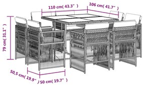 vidaXL Σετ Τραπεζαρίας Κήπου 9 τεμ. Μπεζ Συνθετικό Ρατάν με Μαξιλάρια
