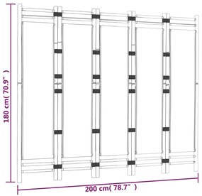 Διαχωριστικό Δωματίου με 5 Πάνελ 200 εκ. από Μπαμπού/Καραβόπανο - Μαύρο