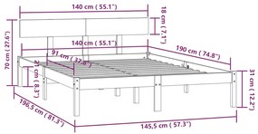 ΠΛΑΙΣΙΟ ΚΡΕΒΑΤΙΟΥ ΛΕΥΚΟ 140 X 190 ΕΚ. ΑΠΟ ΜΑΣΙΦ ΞΥΛΟ ΠΕΥΚΟΥ 810128