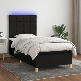 Κρεβάτι Boxspring με Στρώμα &amp; LED Μαύρο 90x190 εκ. Υφασμάτινο