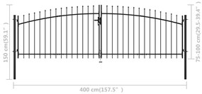 Πόρτα Περίφραξης Διπλή με Λόγχες 400 x 150 εκ. - Μαύρο