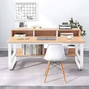 Γραφείο εργασίας Evrepy mdf σε oak απόχρωση με λευκό μέταλλο 100x60x73εκ 100x60x73 εκ.