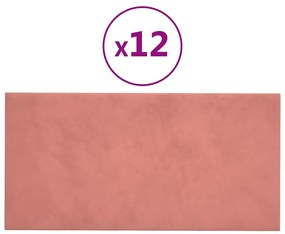 vidaXL Πάνελ Τοίχου 12 τεμ. Ροζ 60x30 εκ. 2,16 μ² Βελούδο