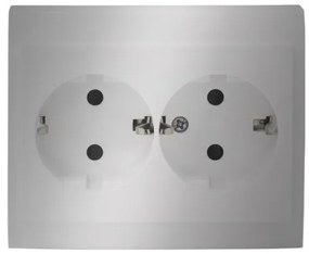 Πρίζα Διπλή Σούκο 16Α Πλήρης Lumen-15-0136-Ασημί 15-0136