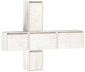 vidaXL Έπιπλα Τηλεόρασης 5 τεμ. Λευκά από Μασίφ Ξύλο Πεύκου