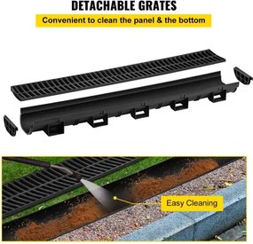 VEVOR Drainage Trench Driveway Channel Drain Kit Plastic Grate-5.8