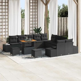 vidaXL Σετ Καναπέ Κήπου με μαξιλάρι 13 pcs Μαύρο Πολυ ράταν