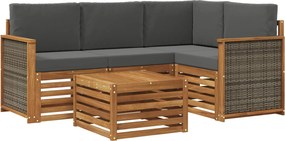 vidaXL Σειρά Καναπέ Εξωτερικού 5 pcs Φυσικό και Ανθρακί