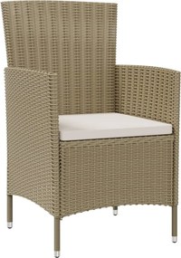 vidaXL Σετ Τραπεζαρίας Εξ. Χώρου 9 τεμ. Μπεζ Συνθ. Ρατάν με Μαξιλάρια