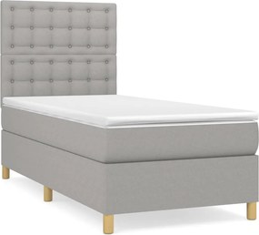 vidaXL Κρεβάτι Boxspring με Στρώμα Ανοιχτό Γκρι 90x190 εκ. Υφασμάτινο