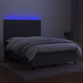 vidaXL Κρεβάτι Boxspring με Στρώμα &amp; LED Σκ.Γκρι 140x190εκ. Υφασμάτινο