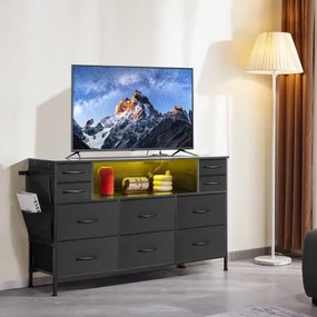 VEVOR 10 Fabric Drawer Dresser with Open Storage Shelf LED Lights &amp; Outlet Black