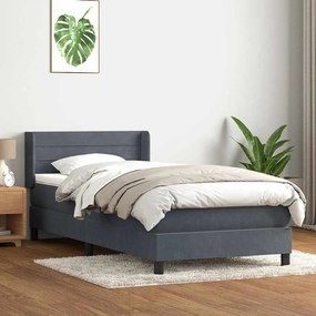Κρεβάτι Boxspring με Στρώμα Σκούρο Γκρι 90x220 εκ. Βελούδινο 3318226