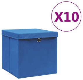 Κουτιά Αποθήκευσης με Καπάκια 10 τεμ. Μπλε 28 x 28 x 28 εκ.