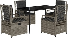 vidaXL Σετ Τραπεζαρίας Κήπου 5 τεμ. Γκρι Συνθ. Ρατάν με Μαξιλάρια