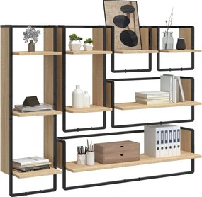 vidaXL Ράφια Τοίχου Σετ 6 τεμ. με Μπάρες Sonoma Δρυς από Επεξεργ. ξύλο