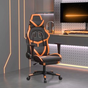 Καρέκλα Gaming Μασάζ Υποπόδιο Μαύρο Πορτοκαλί Συνθετικό Δέρμα - Πορτοκαλί