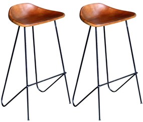 Καρέκλες Μπαρ 2 τεμ. Μαύρες και Καφέ από Γνήσιο Δέρμα
