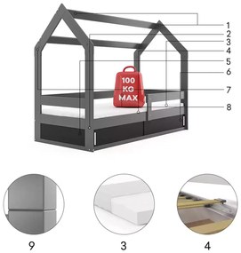 Κρεβάτι Παιδικό Montessori Hermosa Plus με Στρώμα  80×160cm Grey