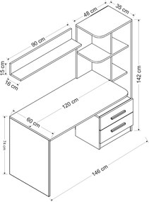 Γραφείο Λευκό / Μαύρο ALASKA 120x60x74