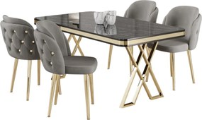 Dining Table &amp; Chairs Set (5 Pieces) Rigel - Black Marble, Gold, Grey Black Marble
Gold
Grey