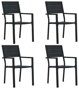 47886 vidaXL Καρέκλες Κήπου 4 τεμ. Μαύρες με Όψη Ξύλου από HDPE Μαύρο, 1 Τεμάχιο