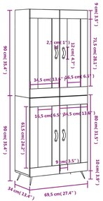 Ντουλάπι Γκρι Sonoma 69,5 x 34 x 180 εκ. Επεξεργασμένο Ξύλο - Γκρι